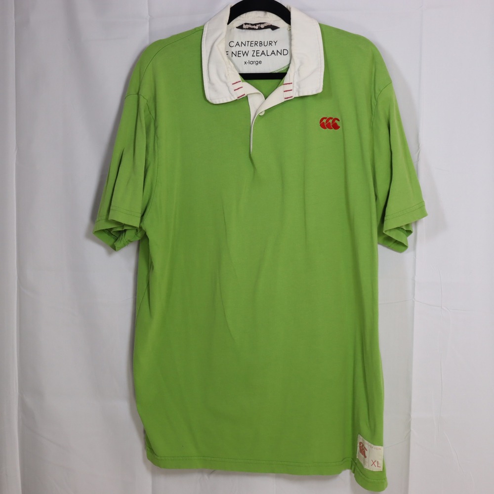 Canterbury Rugby Shirt Mens‎ XL Green Short Sleeve Polo Cotton Played In Heaven